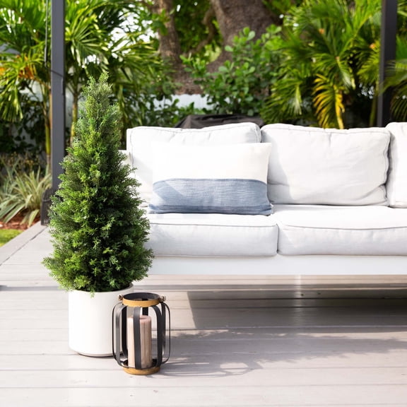 Nearly Natural Potted Cedar Artificial Tree - 3' - Green and White