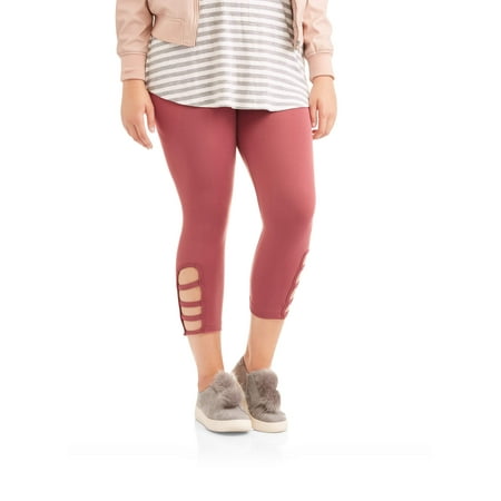 Junior's Plus Rectangle Cut Out Seamless Capri Legging