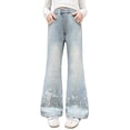thumbnail image 2 of EnJoCho Teen Girls Jeans Straight Wide Leg Soli𝖽 Tone Elastic Waist Loose Denim Pants Stretch Trousers For Spring Autumn Back-to-School Outdoor Everyday Streetwear Casual Bottoms, 2 of 8