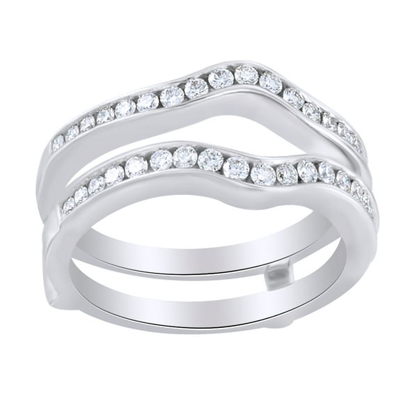 Round Cut White Natural Diamond Enhancer Guard Ring In 14K Solid White Gold (0.5 Ct)
