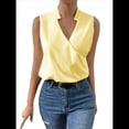thumbnail image 3 of Camisetas Sin Mangas Plisadas para Mujer, Blusas Casuales Sin Mangas con Cuello en V, Camiseta Básica de Verano Amarillo L, 3 of 7