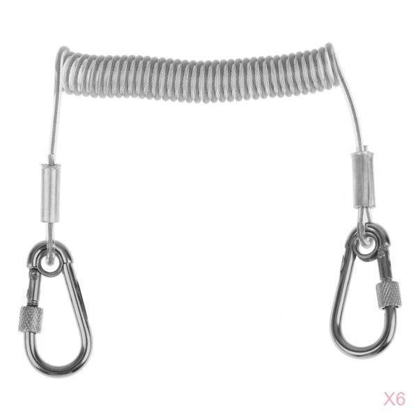 6x Cordón de seguridad enrollado de alambre de material acero retráctil Cuerda y mosquetones de bloqueo 62in kusrkot Cuerda enrollada de acero inoxidable
