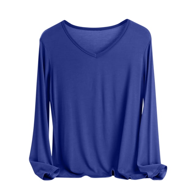 MeetoTime Women's Long Sleeve Shirts Soft Lightweight Undershirts V-Neck Slim Tees Basic Layer Pullover Tops