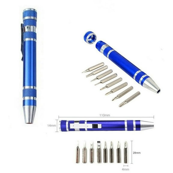 Spectacles Pen Style Screwdriver 10.7Cm‍ 8* Screwdriver Bits Blue Electronics Repair Set Tool Computer Durable Fangkenuo