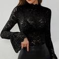 thumbnail image 4 of Women's Long Sleeve Lace Mesh Tops High Neck Sheer See Through Ruffle Blouse Sexy Floral Embroidered Going Out Top, 4 of 5
