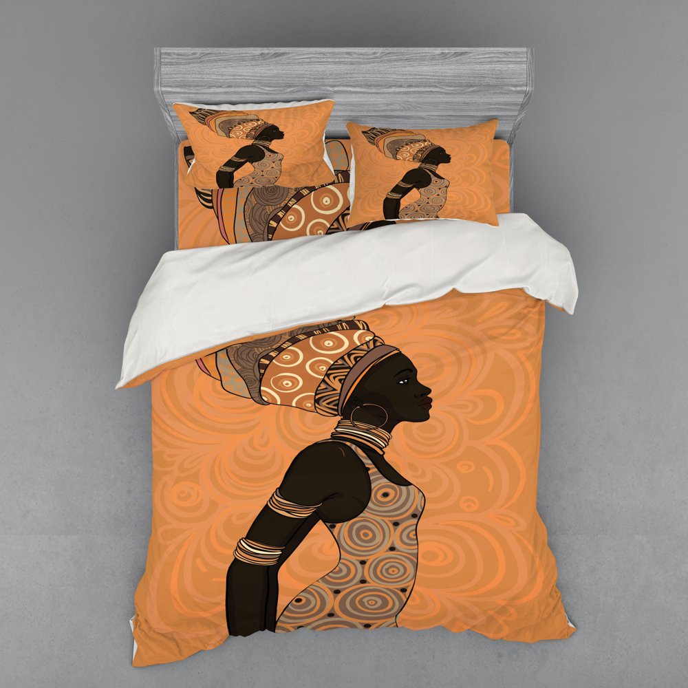 African Duvet Cover Set, Indigenous People of Theme Local Woman in