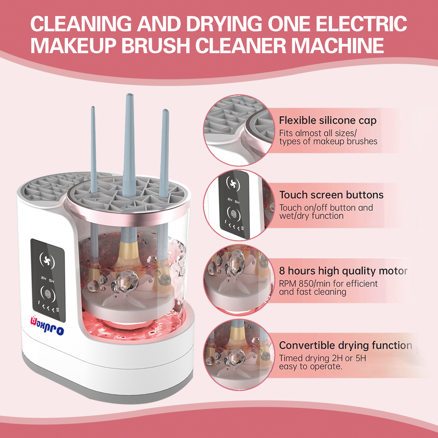 Electric Makeup Brush Cleaner, Automatic 3 in-1 Makeup Brush Dryer & Washer & Holder Combined, Portable Cosmetic Brush Cleaner Dryer Tool for All Size Makeup Brushes