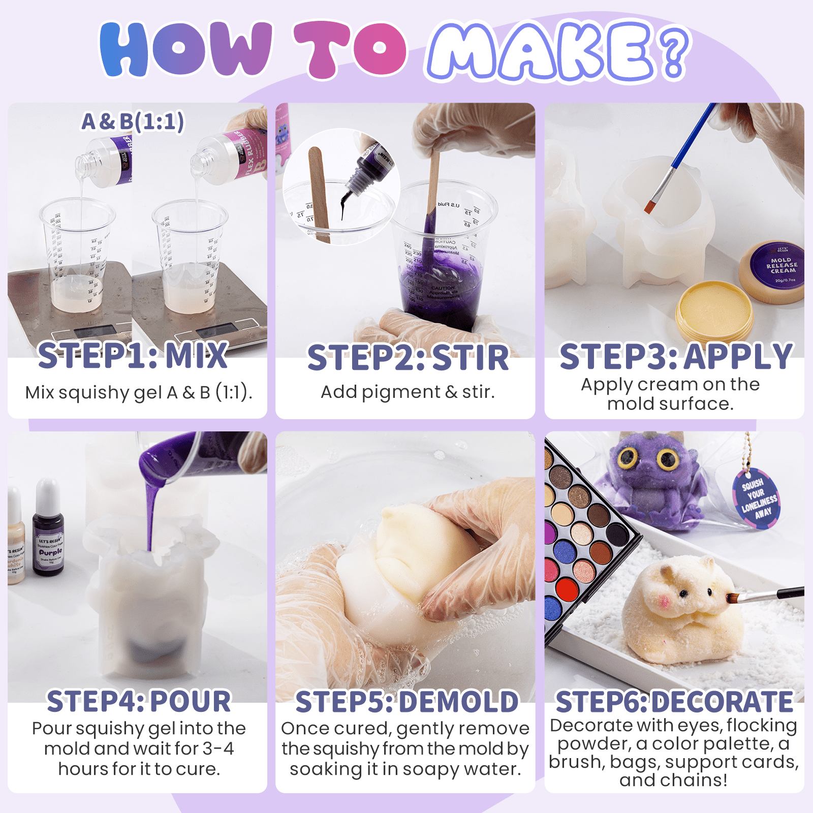 LET'S RESIN All-In-One Diy Squishy Toy Making Kit with Dragon & Hamster Molds , Gift for Kids, Holiday Gift, Relieve Stress