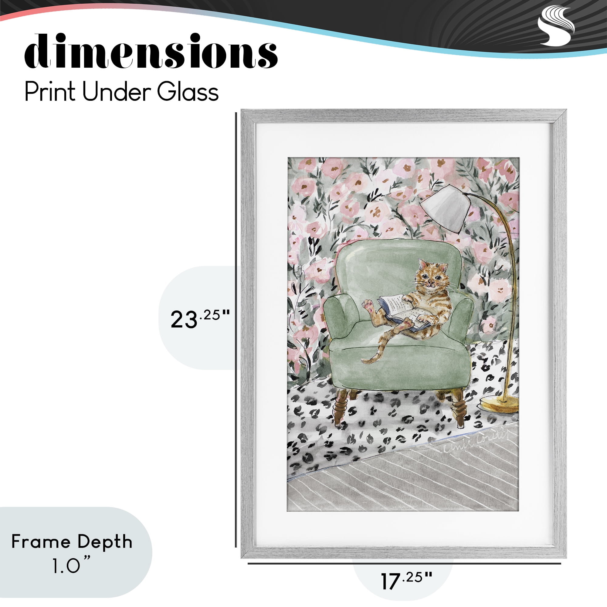 Stupell Industries Cozy Cat Reading Gray Framed Print Under Glass, design by Lanie Loreth