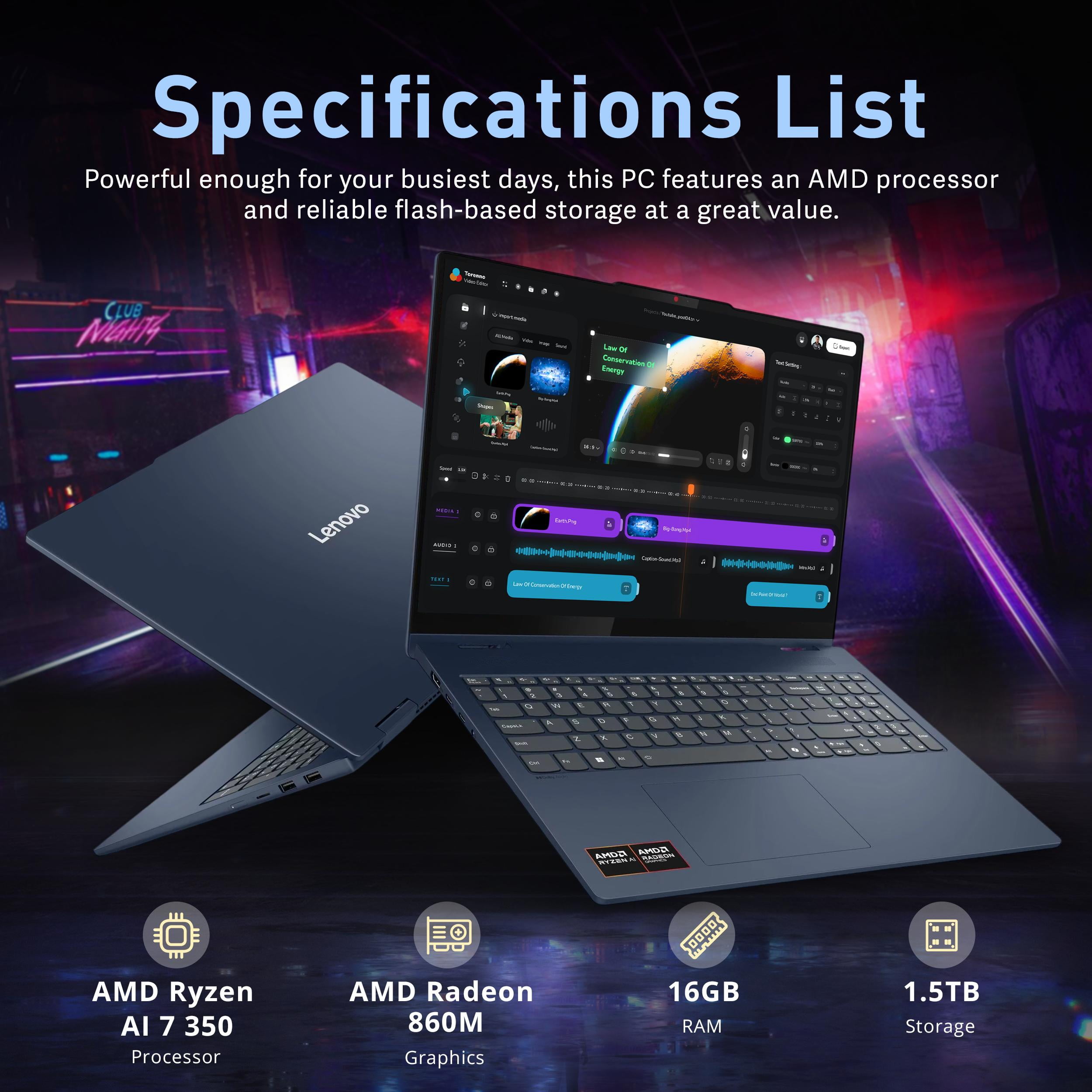 Lenovo Ideapad 5 16" 2-in-1 Touchscreen Laptop, AMD Ryzen AI 7 350, 16GB RAM, 1.5TB Storage(512GB SSD+1TB Dock Station), AMD Radeon 860M, Backlit Keyboard, Win 11 Pro, Blue