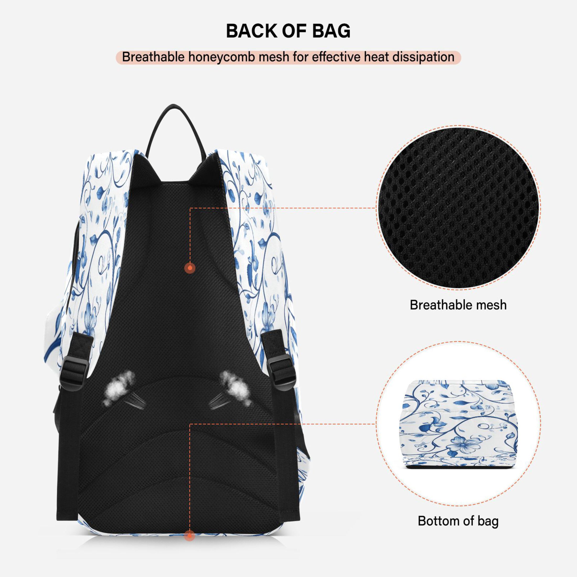 2 Racquet Holder Tennis Backpack Tennis Racket Covers Gym Bags Blue Floral Designs