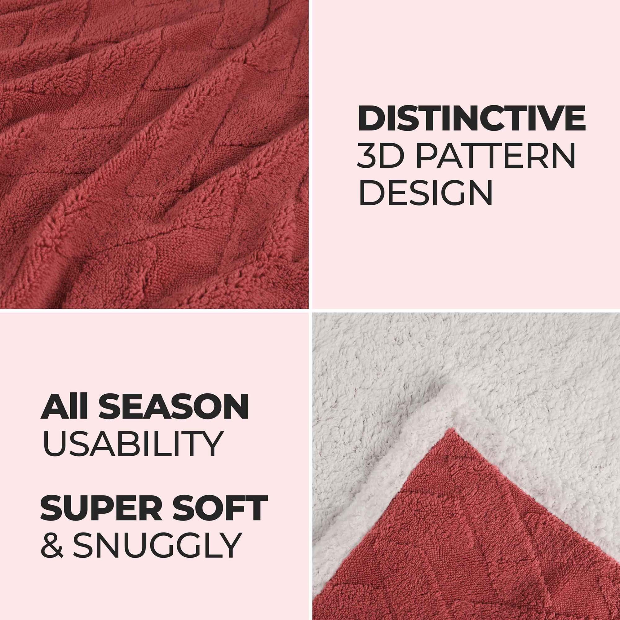Superior Nuuk Fleece Reversible Lattice Blanket, Soft & Warm Blankets, King, Poppy Red