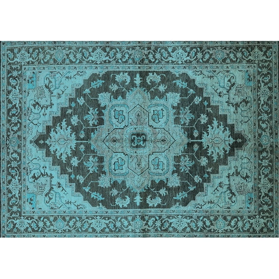 Ahgly Company Indoor Rectangle Oriental Light Blue Industrial Area Rugs, 7' x 10'