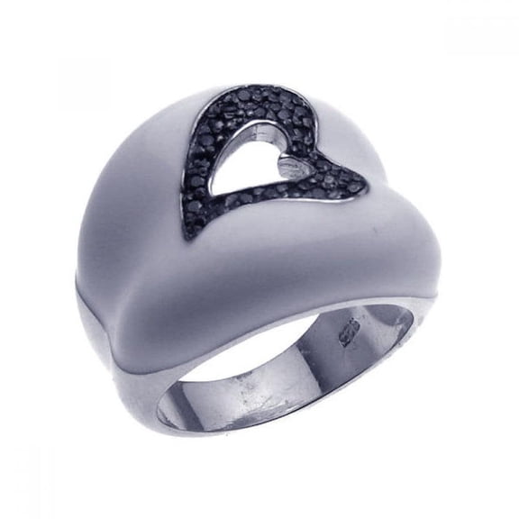 Sterling Silver 925 Black Rhodium Plated White Enamel Heart Ring Jewelry Female Male Unisex Size 6