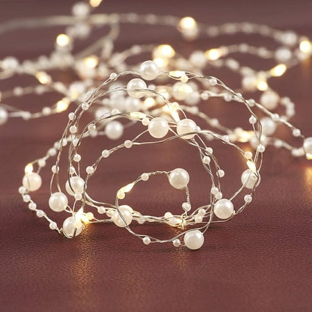 Rhytsing 36 LEDs White Pearl Glarand Battery Operated Fairy String Lights with Timer Function for Wedding Christmas Party Event Decoration 14.7FT