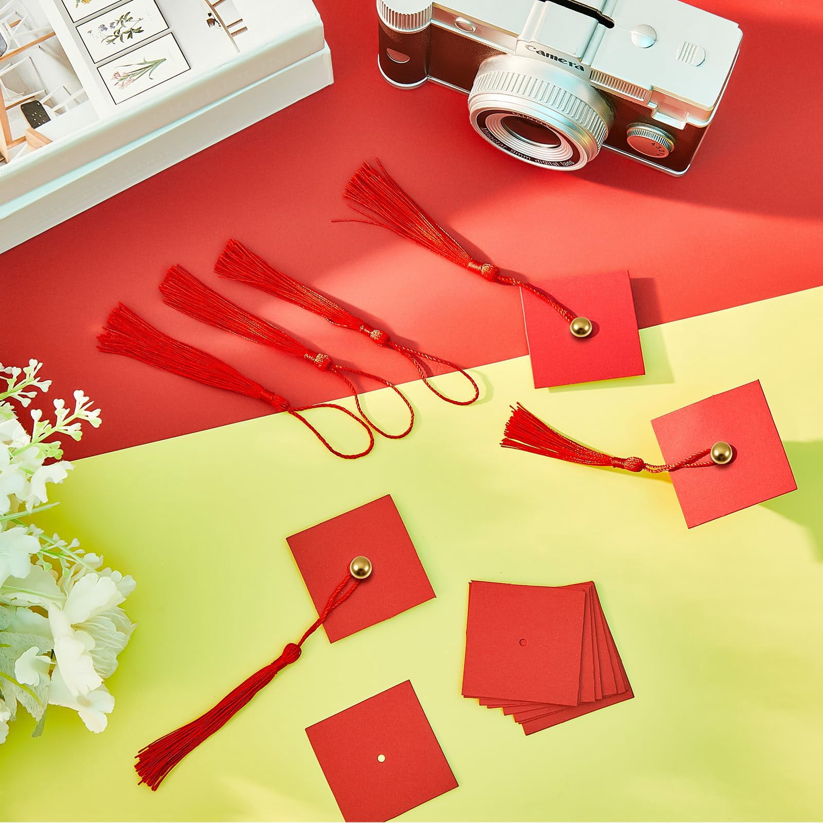 50 Red Graduation Cap Cupcake Toppers Mini Chocolate Decor for Themed Parties