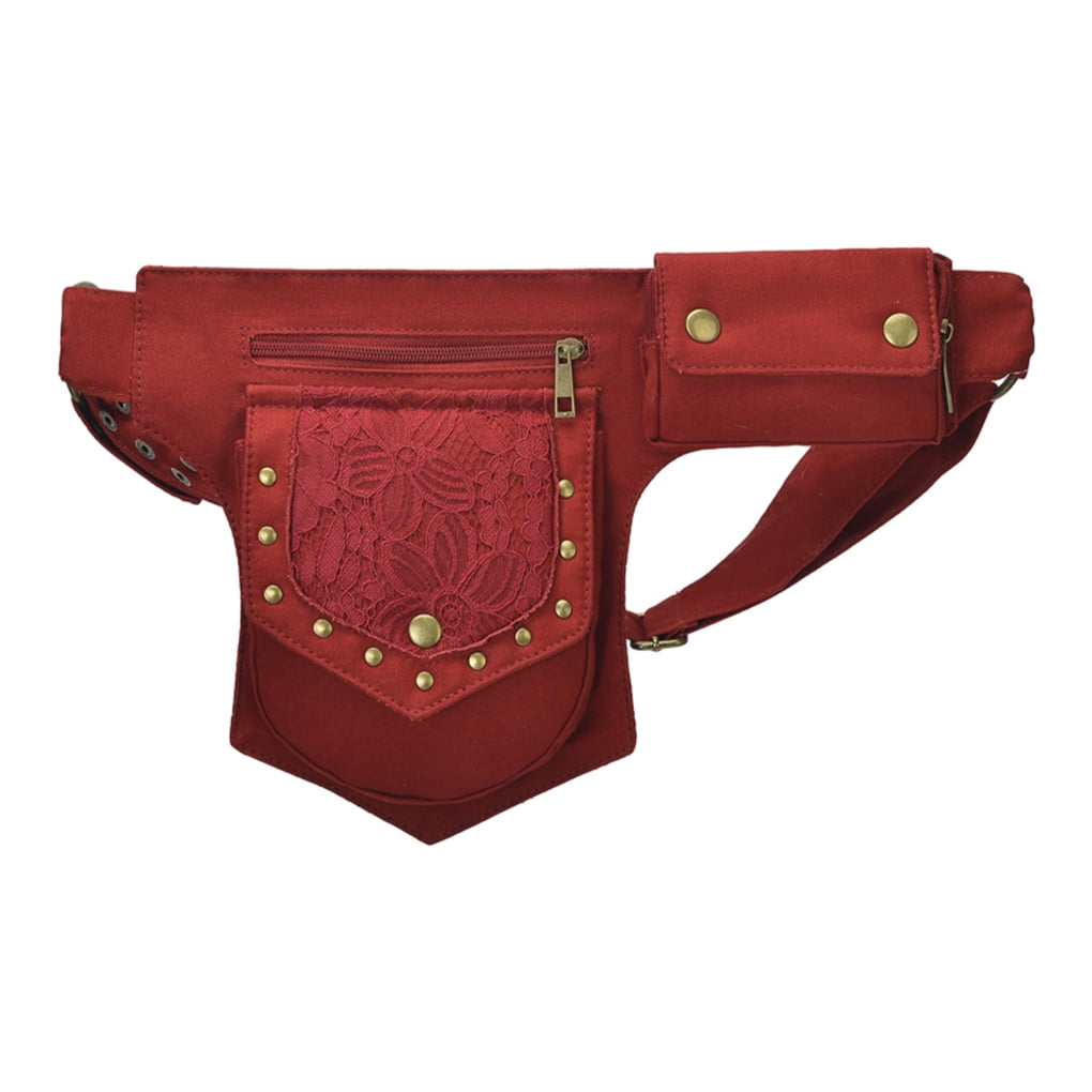 kurtrusly Polyester Stylish Rivet Steampunk Utility Hip Belt Bag Cosplay And Everyday Wallet Pocket Boho Purse red 1Set Walmart