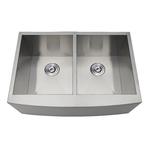 Gourmetier GKUDF302110 Uptowne 30" Stainless Steel Apron-Front Double Bowl Farmhouse Kitchen Sink with Strainers x 2, Brushed