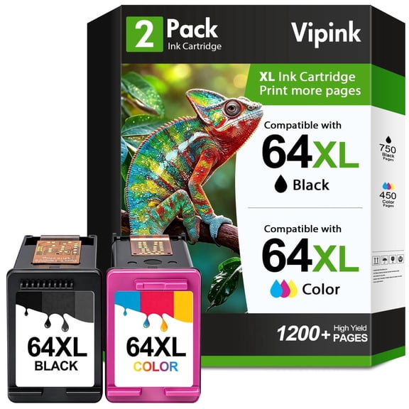 64XL Ink Cartridge Combo Pack Compatible for HP64 XL Ink Cartridge Ink 64XL for Envy Photo 7855 7858 7800 7155 6255 7900e Printer Ink(Black, Tri-Color)
