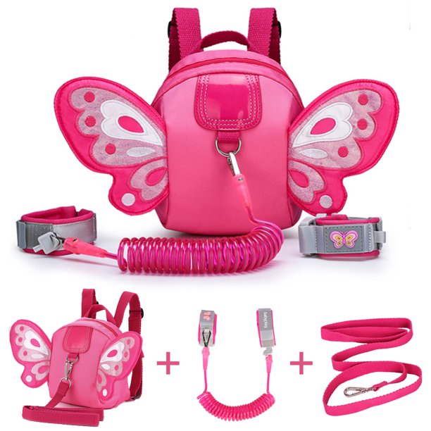 CJC Pink Wings Toddler Backpacks with Leashes and Anti Lost Wrist Link for 13 Years Kids Girls