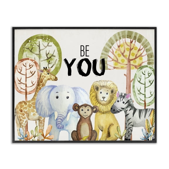 Stupell Industries Contemporary Be You Jungle Animals Black Framed Giclee Art, 14 x 11, by Kim Allen