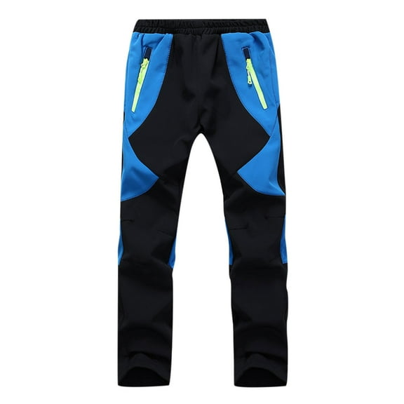 Xfvqtps Snow Pants Plush Lined Waist Elastic Zipper Pockets Color Blocking Thermal Warm Waterproof Winter Trouser Pants Black