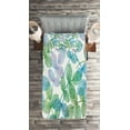thumbnail image 2 of Ambesonne Floral Quilted Coverlet 2 Pcs, Flowers Leaves Ivy Ombre, Twin Size, Fern Green Pale Blue, 2 of 2