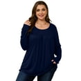 thumbnail image 4 of LARACE Womens Plus Size Long Sleeve Tops Tunic Tops Casual Floral Henley Shirts NavyBlue 3X, 4 of 7