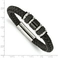 thumbnail image 3 of Stainless Steel Brushed/Polished Black Leather Black IP Black Rubber Bracelet, 3 of 7