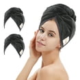 thumbnail image 1 of M-bestl Paquete de 2 toallas de microfibra para el cabello, toalla para secar el cabello con botón absorbente y toalla para la cabeza anti-frizz para secar el cabello rizado o liso rápidamente (negro), 1 of 5