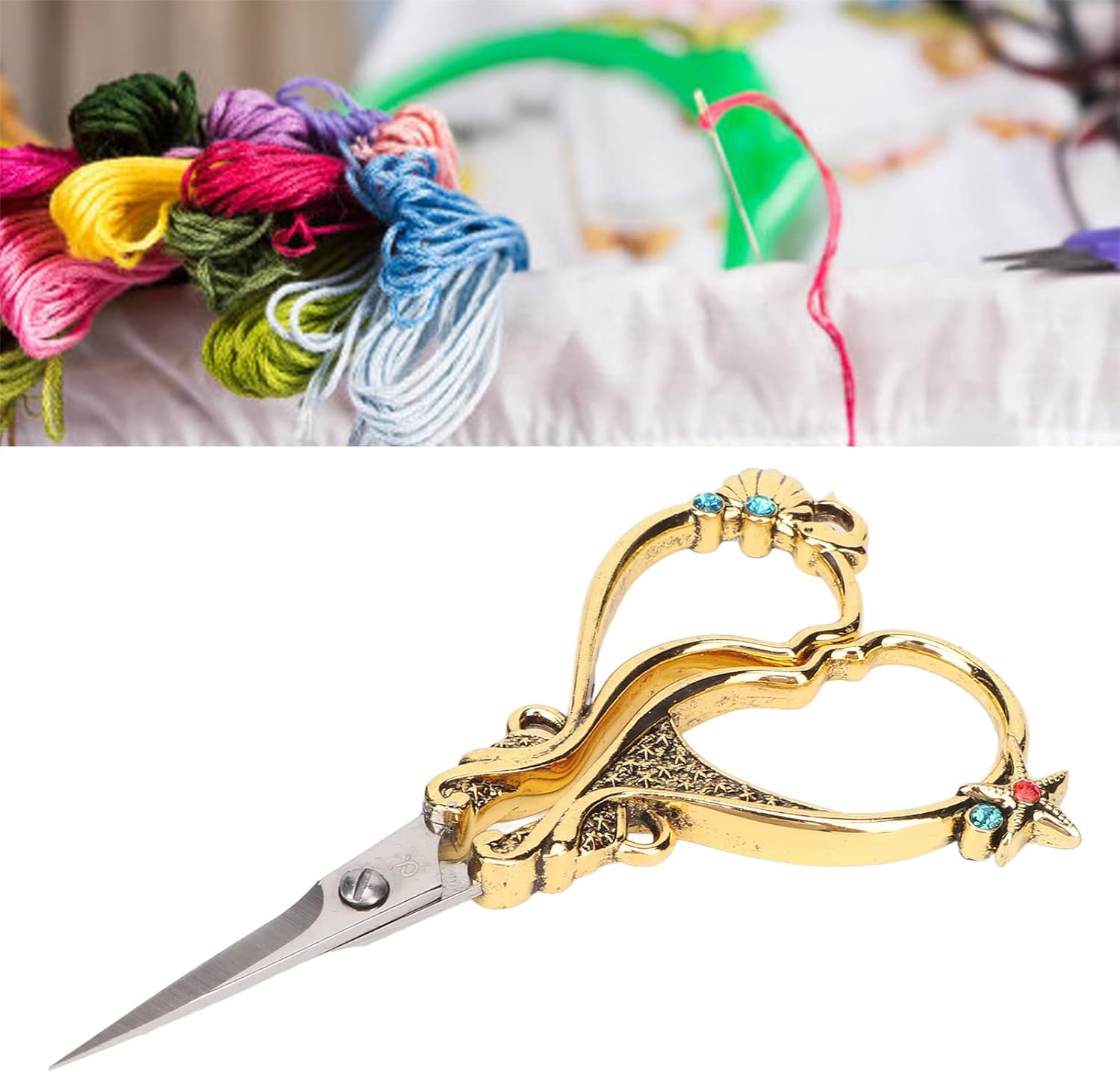 ABCISI Craft 4.9in Embroidery Scissors, Rustproof Stainless Steel Sewing Scissors, Vintage European Embroidery Scissors Sharp Blade, Lightweight Portable, Ideal for DIY Handicraft and Sewing