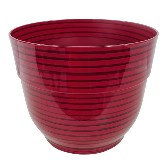 Alpine Corporation Red Glossy Striped Planter with Drainage Hole