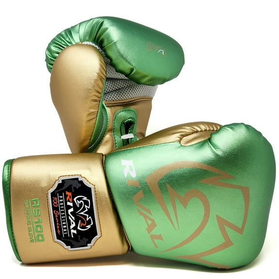RIVAL Boxing RS100 Pro Lace-Up Sparring Gloves - 18 oz. - Green/Gold