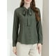 thumbnail image 5 of CAMISA DE MODA DE MUJER CON LAZO EN EL CUELLO Y MANGAS LARGAS, DECORACIÓN DE BOTONES, M GRIS VERDE, 5 of 7