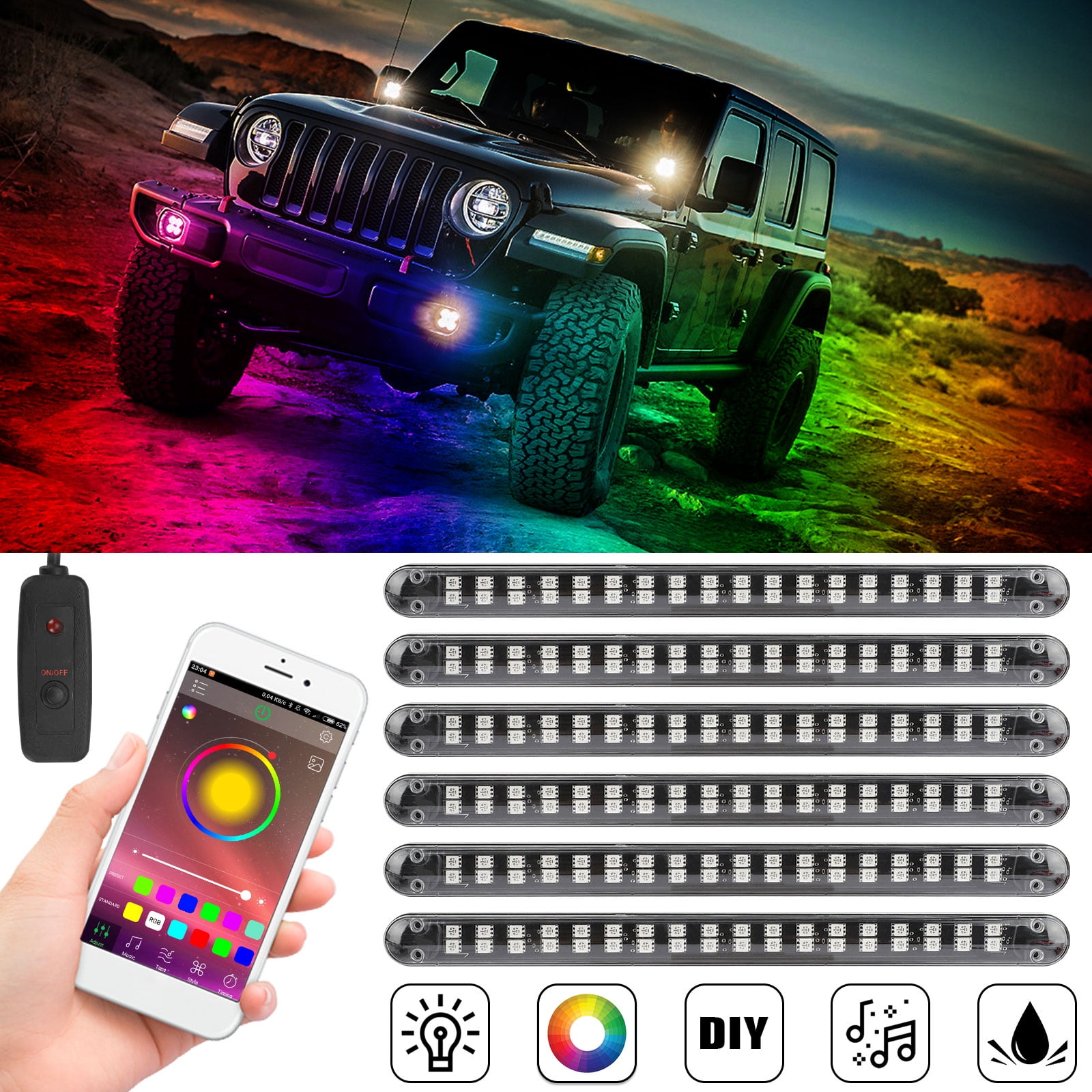 TSV 6Pcs RGB LED Rock Lights with APP Remote, 216LEDs Multicolor