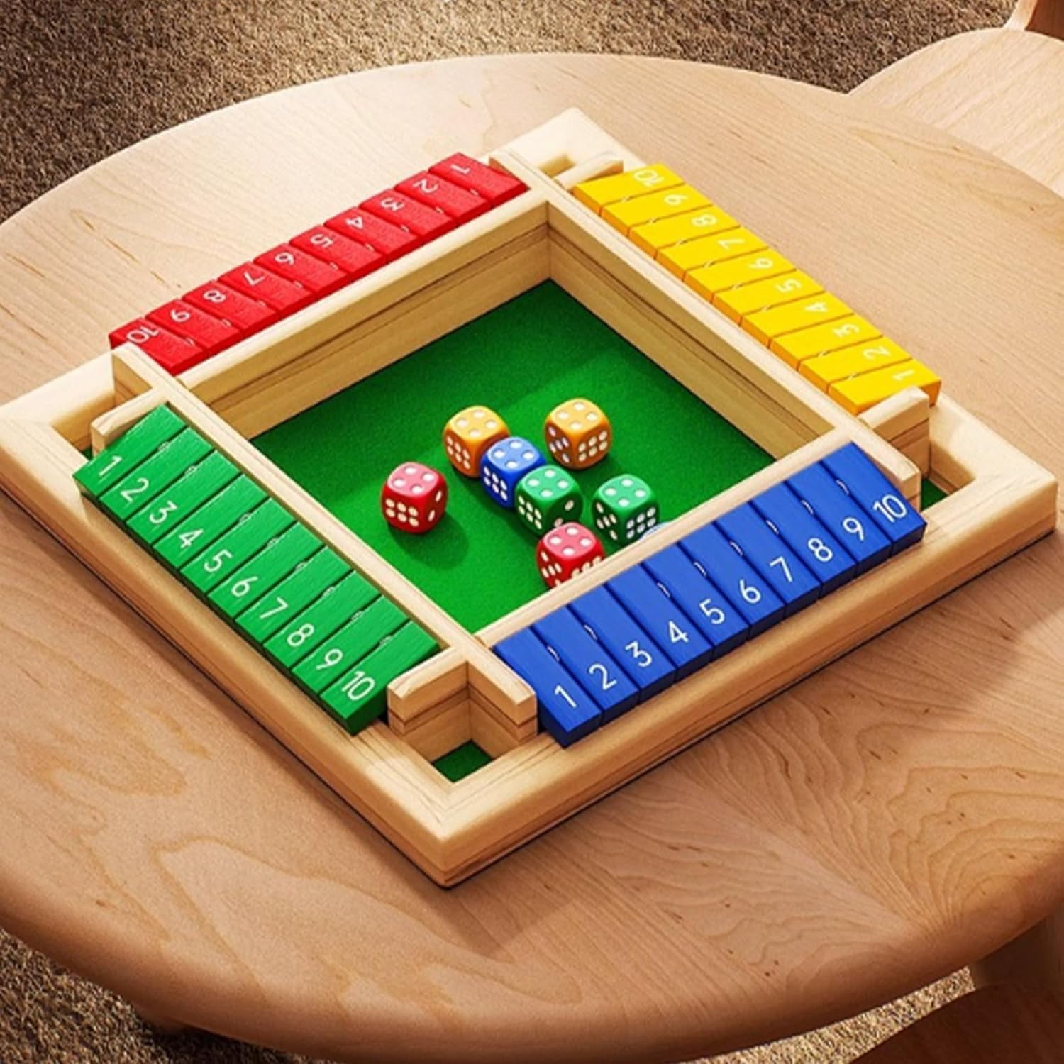 Shut The Box Game, Shut The Box-Wooden Dice Board Game, Four-Sided Flip Card Game Toys, Upgraded Wooden Dice Games for 2-4 Players, Improves Mathematical Skills, for Classroom, Home (Red)
