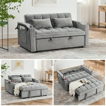 Umbreco 55.5" Convertible Sleeper Sofa Bed,Pull Out Couch,3-in-1 Sofa Bed with USB Ports,2 Cup Holders & Storage Pockets,Swivel Phone Stand,Velvet Couch with Adjustable Backrest,Gray