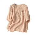 thumbnail image 2 of Women's Chiffon Shirt Half Sleeve Shirts For Women Summer Crewneck Trendy Blouse Loose Fit 2025 Embroidered Tops Boho Cotton Linen Tunics,Pink Women's Chiffon Shirt XXL, 2 of 3