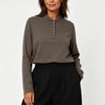 thumbnail image 6 of thefmos Women Plus Size Fall Winter Collared Long Sleeve Button Down Shirts Casual Pullover Tops Solid Loose Tunic Blouses Vacation Office Clothes, Coffee L, 6 of 6
