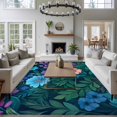 thumbnail image 4 of Pink Teal Floral Area&nbsp;Rug 8x10ft Spring Beautiful Flower Green Leaf Oil Painting Style Non-Slip&nbsp;Washable Square&nbsp;Rugs Soft Felt Indoor Floor Mat for Bedroom Kitchen Living Room Bathroom, 4 of 9