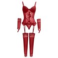 thumbnail image 3 of Gibobby Lencería sexy Lencería de malla con estampado de moda para mujer, conjunto de piezas, ropa interior Sexy con calcetines y guantes(Vino XXL), 3 of 5