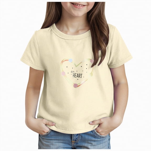 kpoplk Toddler Baby Girls T-Shirt Graphic Shirt Kids Outfits Summer Crewneck Tee Top(Beige,7-8 Y)