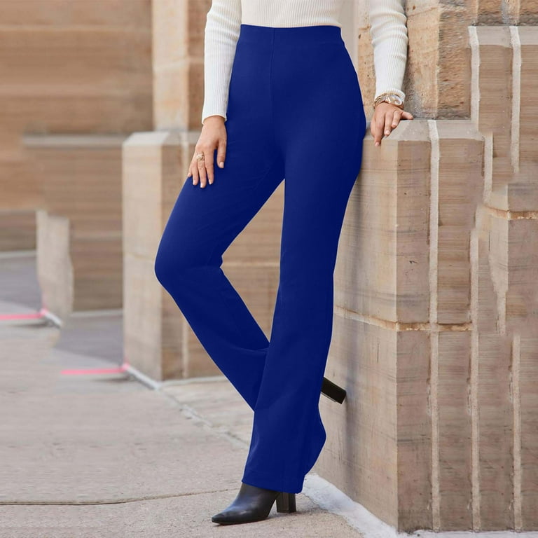 Women's Pants Women's Flare Solid Suit Pants Leisure Trousers Bell-bottoms  Solid Color Pants Clearance Blue L