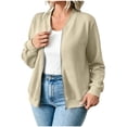 thumbnail image 2 of Women's Bomber Jacket, Zip-up Casual Coat, Ribbed Collar Outerwear, Spring Fall Lightweight Jacket, Sporty Baseball Style Top, Long Sleeve Track Jacket with Pockets., 2 of 7