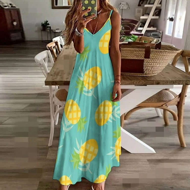 Tropical Muumuu Pineapples Sleeveless Dress evening dresses ladies long  sleeve dresses Women's summer suit