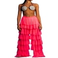 thumbnail image 2 of FNNMNNR Women High Waist Trim Tulle Mesh Wide Leg Trousers Y2K Casual Solid Chiffon Multi Layer Ruffle Yarn Pants, 2 of 8
