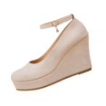 thumbnail image 2 of Willtoo Wedges for Women Closed Round Toe Ankle Strap Platform High Heel Wedge Pumps Dress Shoes Beige, 2 of 6