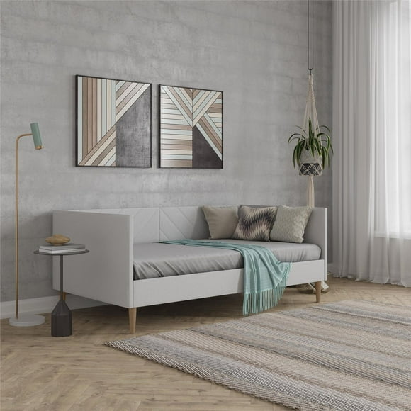 DHP Alicent Twin Upholstered Daybed with Gold Metal Legs, Gray Linen