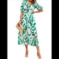 thumbnail image 1 of Vestidos de Verano para Mujer 2025, Informales, con Mangas Abullonadas, Cuello en V, Florales, Estilo Bohemio, Vestido . Verde S, 1 of 10