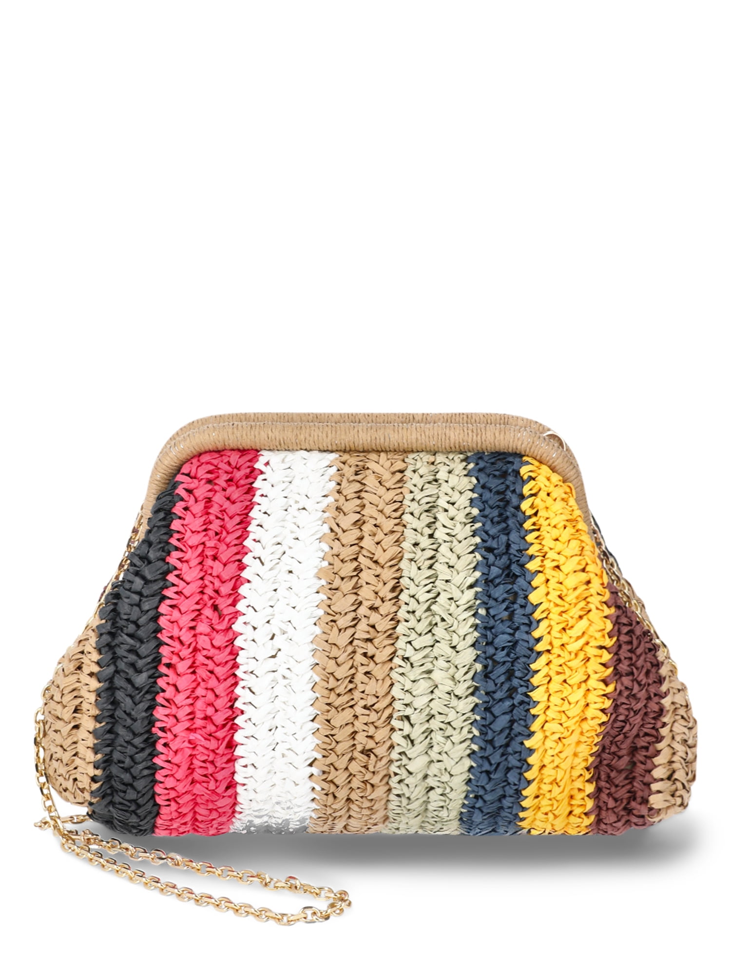 Time and Tru Women's Straw Frame Clutch Handbag, Natural/Multicolor